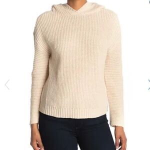 Cream Colored Cozy Ribbed Knit Hoodie